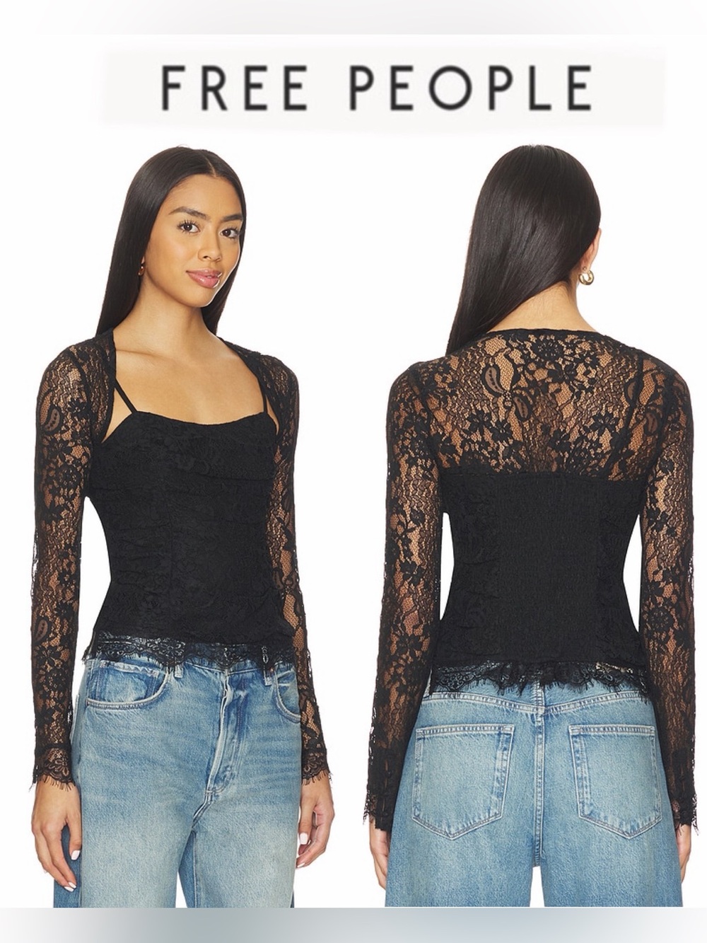 Free People Encaje Paloma Black Lace Long-Sleeve Sz XS NWT $148